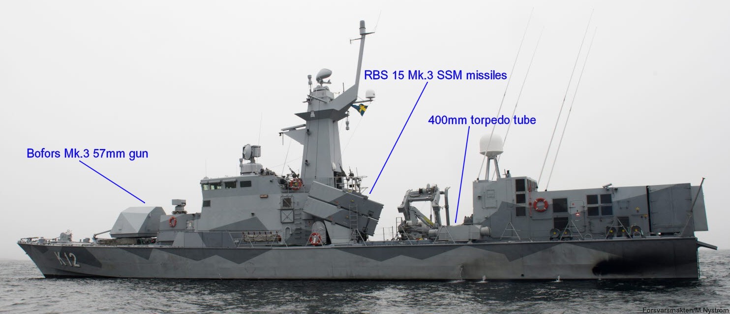 stockholm class corvette patrol vessel swedish navy svenska marinen forsvarsmakten armament bofors mk.3 gun rbs 15 mk.3 ssm missile saab 400mm torped-45 2a