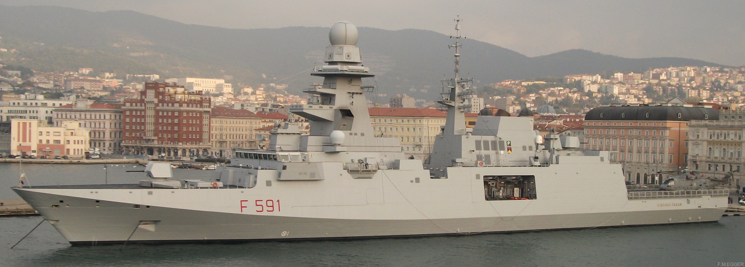 f-591 virginio fasan its nave bergamini fremm class guided missile frigate italian navy marina militare x40 trieste port
