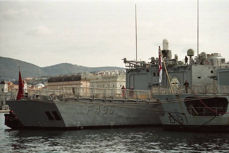 TCG Gokova (F 496), HMS Nottingham (D 91) - Standing NATO Response Force Maritime Group 2 / SNMG-2. Trieste, Italy - February 2006.