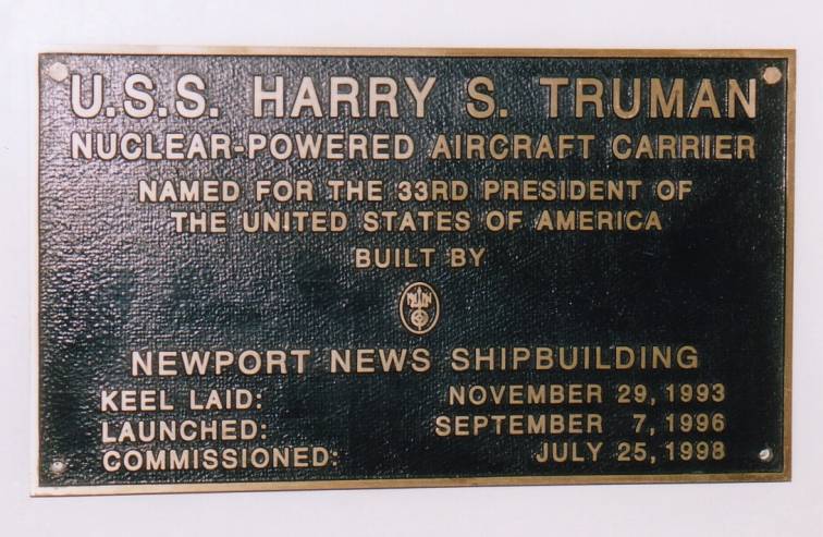 USS Harry S. Truman CVN 75 - builder's data plate