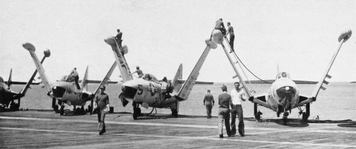 vmf-223 bulldogs marine fighter squadron f9f-5 panther usmc uss wasp cva-18 1956
