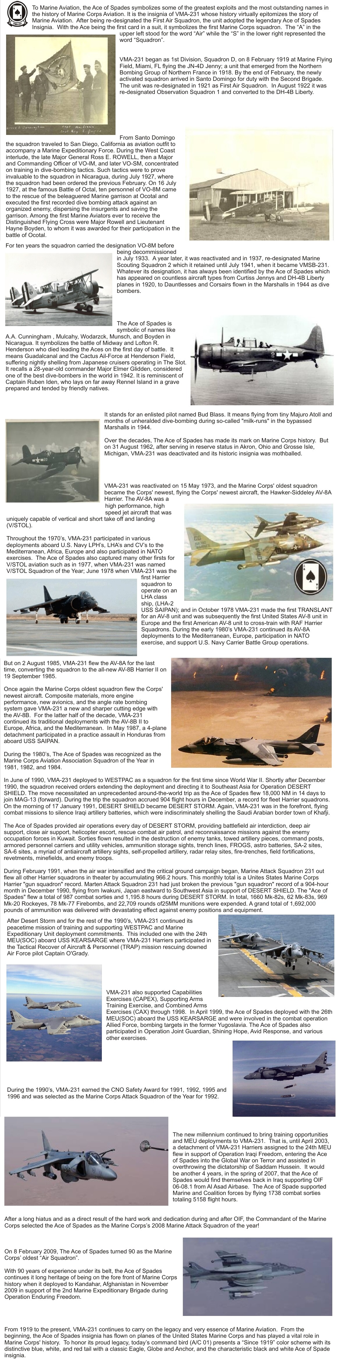 vma-231 ace of spades marine attack squadron av-8b harrier usmc history sheet
