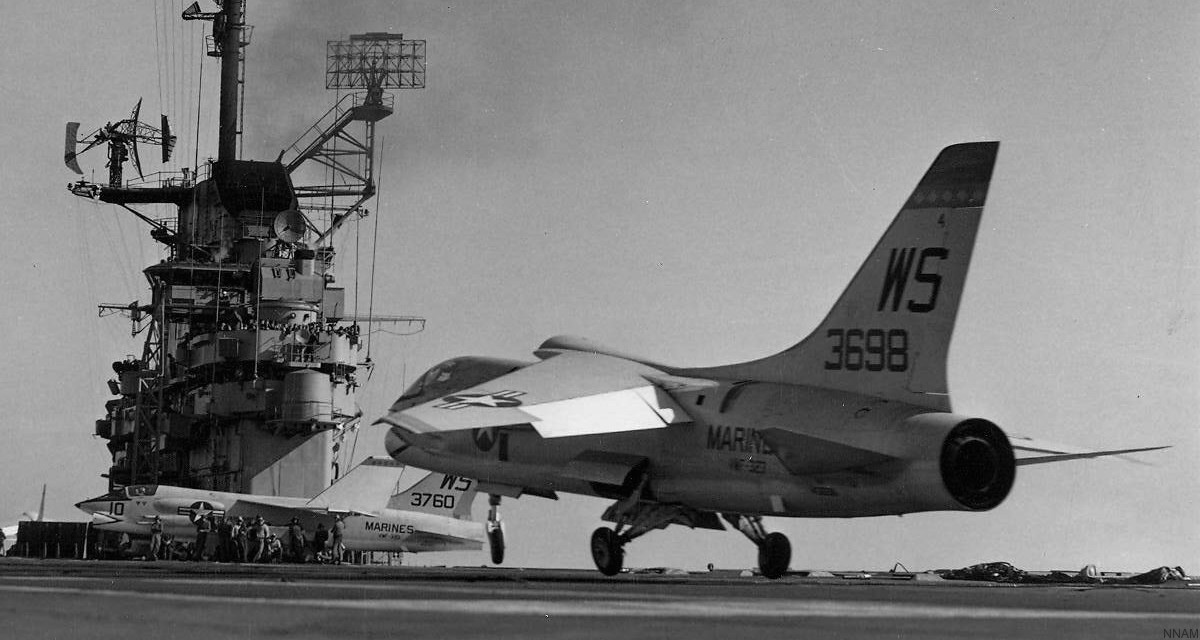vmf-323 death rattlers marine fighter squadron usmc f8u-1 crusader 05 uss oriskany cva-34