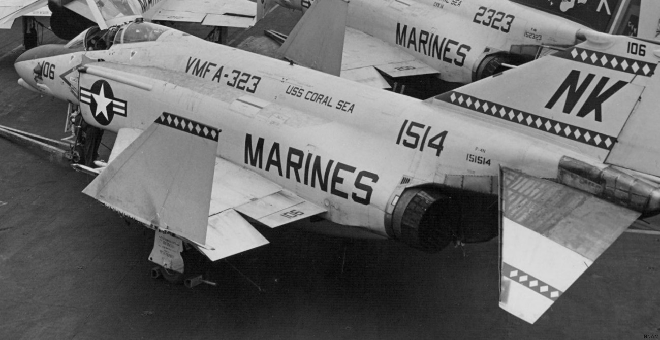 vmfa-323 death rattlers marine fighter attack squadron f-4n phantom ii 137 uss coral sea cv-43 cvw-14 carrier air wing