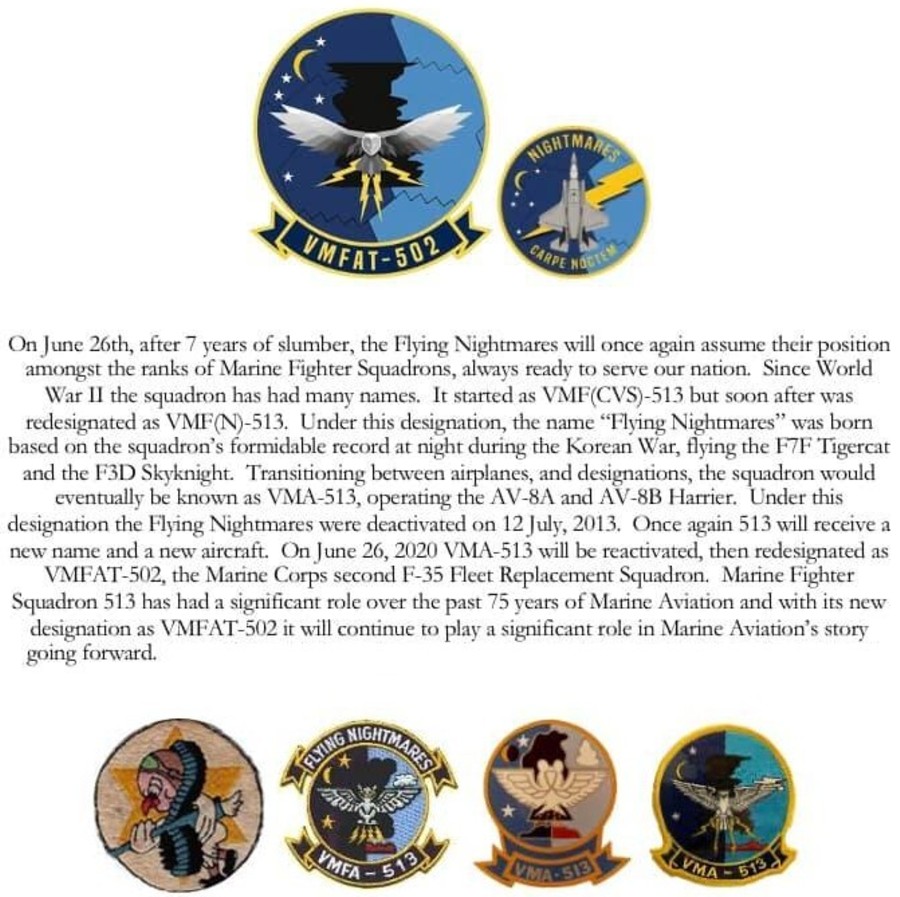 vmfat-502 flying nightmares marine fighter attack training squadron usmc f-35b lightning ii info sheet
