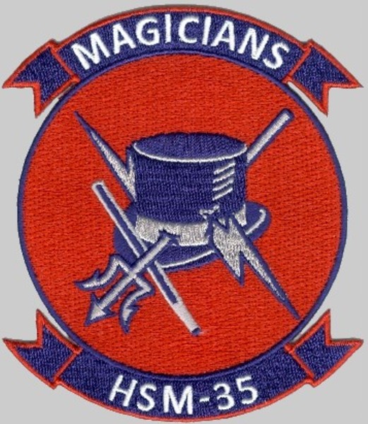 hsm-35 magicians insignia crest patch badge helicopter maritime strike squadron us navy mh-60r seahawk 02p