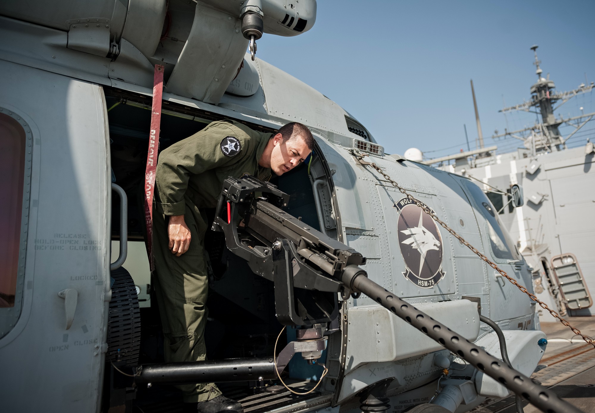 hsm-75 wolf pack helicopter maritime strike squadron mh-60r seahawk gau-21 machine gun 65