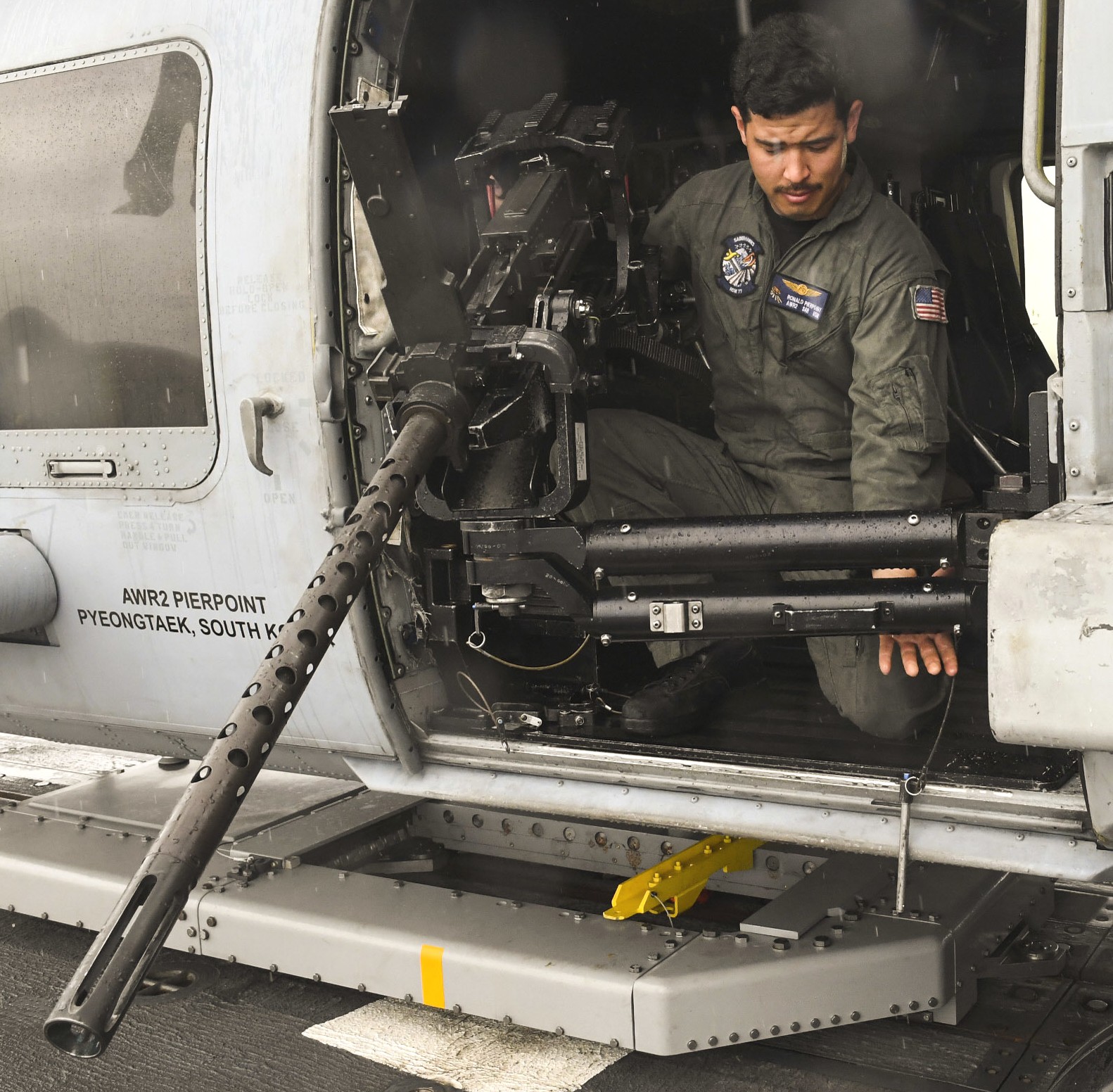 hsm-77 saberhawks helicopter maritime strike squadron mh-60r seahawk gau-21 machine gun door 69