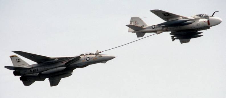 attack squadron va-34 blue blasters a-6e intruder refueling a f-14a tomcat from vf-142