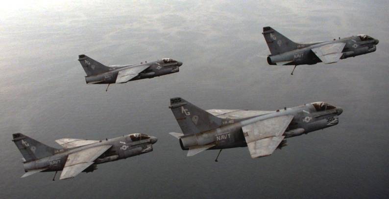 va-46 clansmen attack squadron a-7e corsair cvw-7 in formation 1988