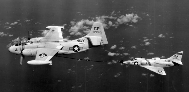 attack squadron va-46 clansmen a4d-2 skyhawk carrier air group cvg-1 refueling with aj-1 savage from vah-15