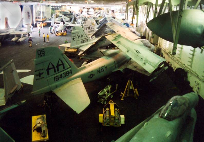 a-6e intruder va-75 sunday punchers hangar deck uss enterprise cvn 65