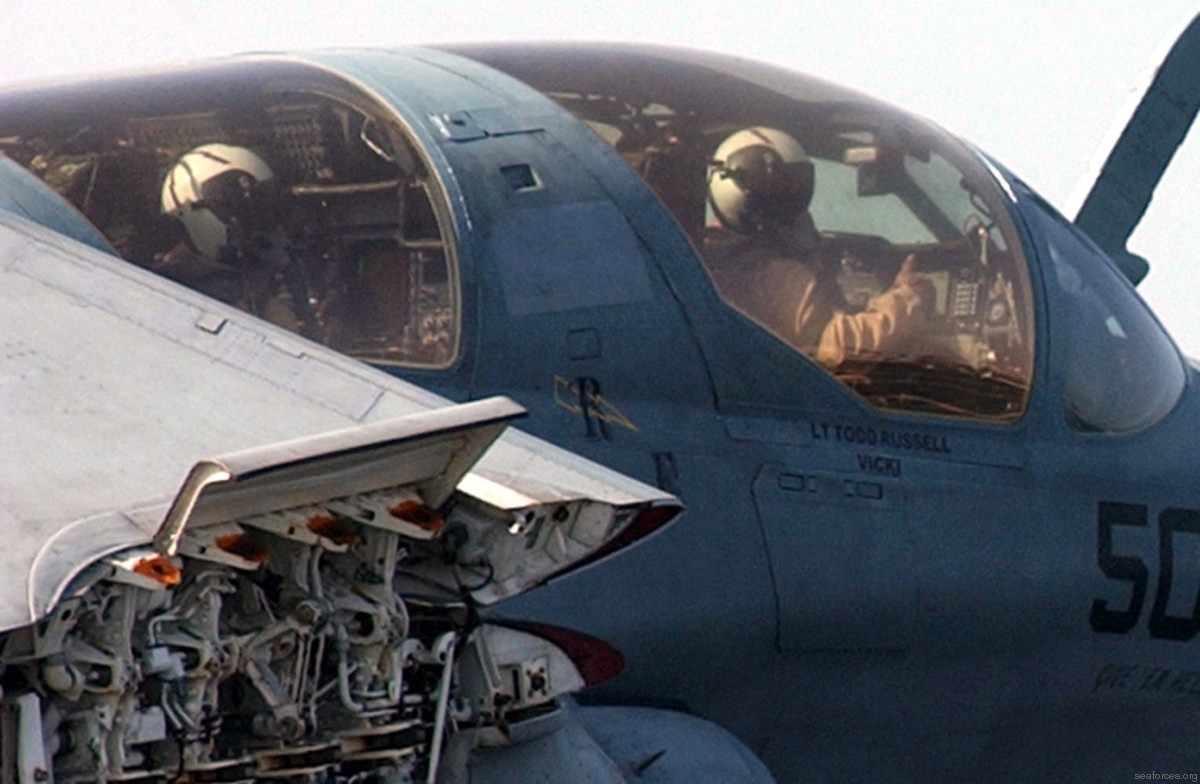 vaq-130 zappers electronic attack squadron vaqron us navy grumman ea-6b prowler aircraft carrier air wing cvw-3 uss harry s. truman cvn-75 16a cockpit interior view