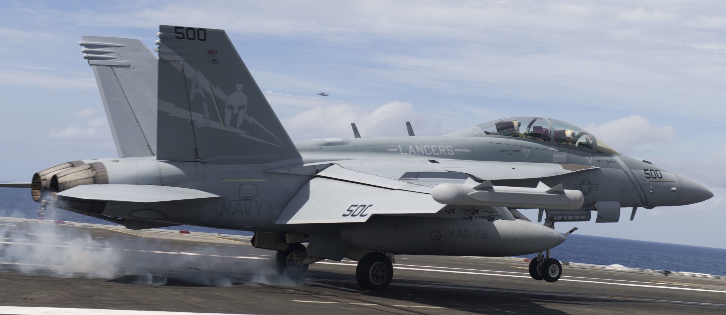 vaq-131 lancers electronic attack squadron vaqron us navy boeing ea-18g growler aircraft carrier air wing cvw-8 uss george h. w. bush cvn-77 106