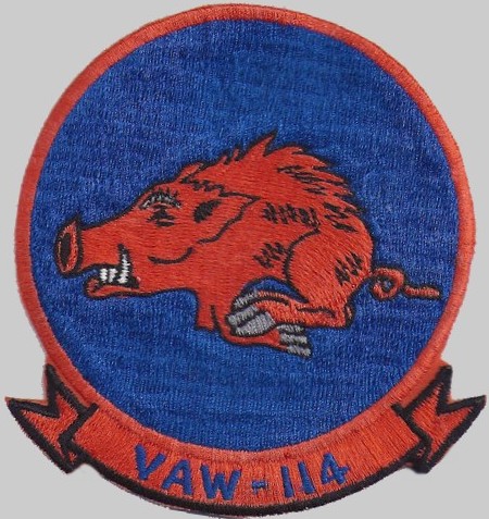 vaw-114 hormel hawgs insignia crest patch badge carrier airborne early warning squadron us navy grumman e-2c hawkeye 04p