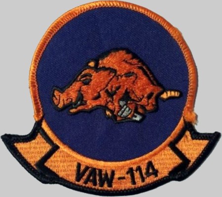 vaw-114 hormel hawgs insignia crest patch badge carrier airborne early warning squadron us navy grumman e-2c hawkeye 05p