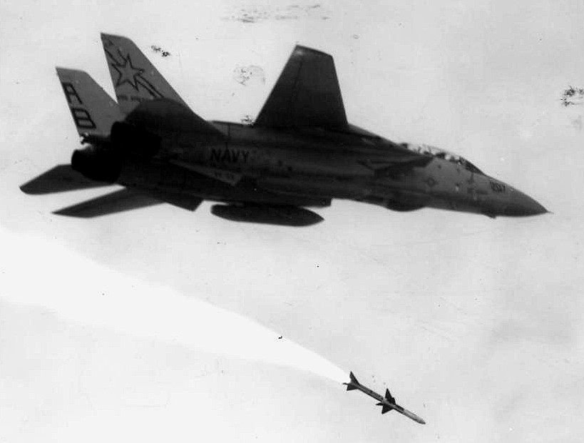 f-14a tomcat vf-33 starfighters launches an aim-7 sparrow aam missile