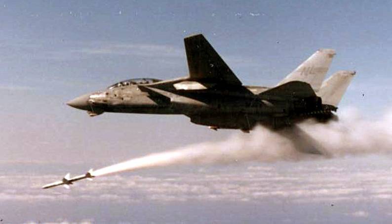 fighter squadron vf-51 screaming eagles f-14a tomcat launches aim-7 sparrow aam missile