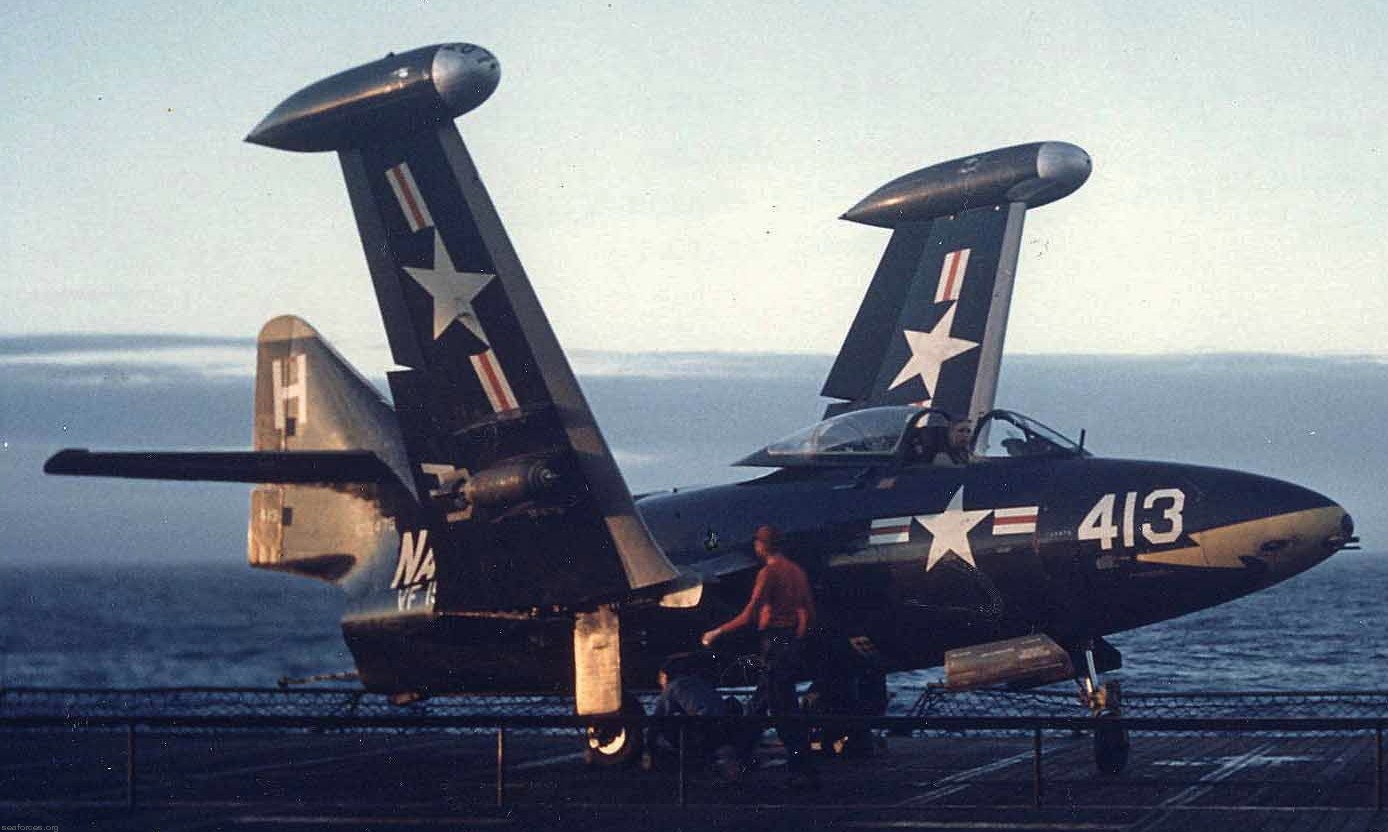 vf-154 black knights fighter squadron us navy f9f-5 panther carrier air group cvg-15 25 uss princeton cva-37
