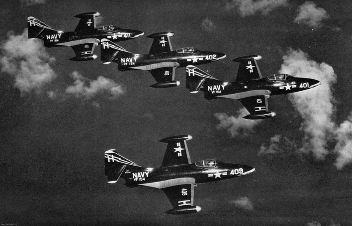 vf-154 black knights fighter squadron us navy f9f-5 panther carrier air group cvg-15 26 uss yorktown cva-10
