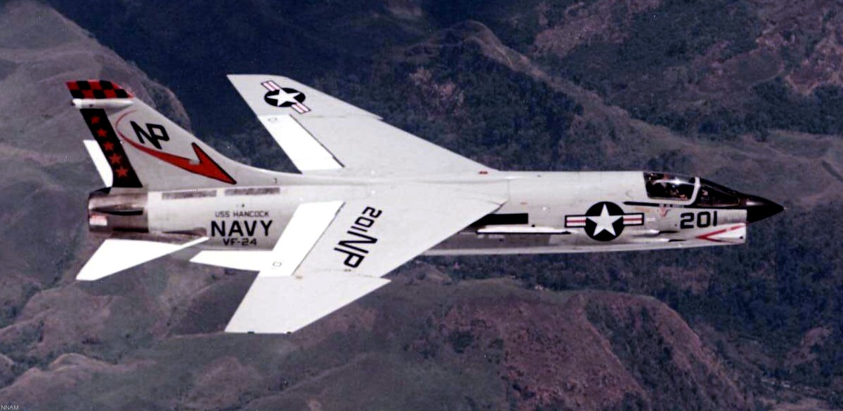 vf-24 red checkertails fighter squadron navy f-8j crusader carrier air wing cvw-21 uss hancock cva-19 36