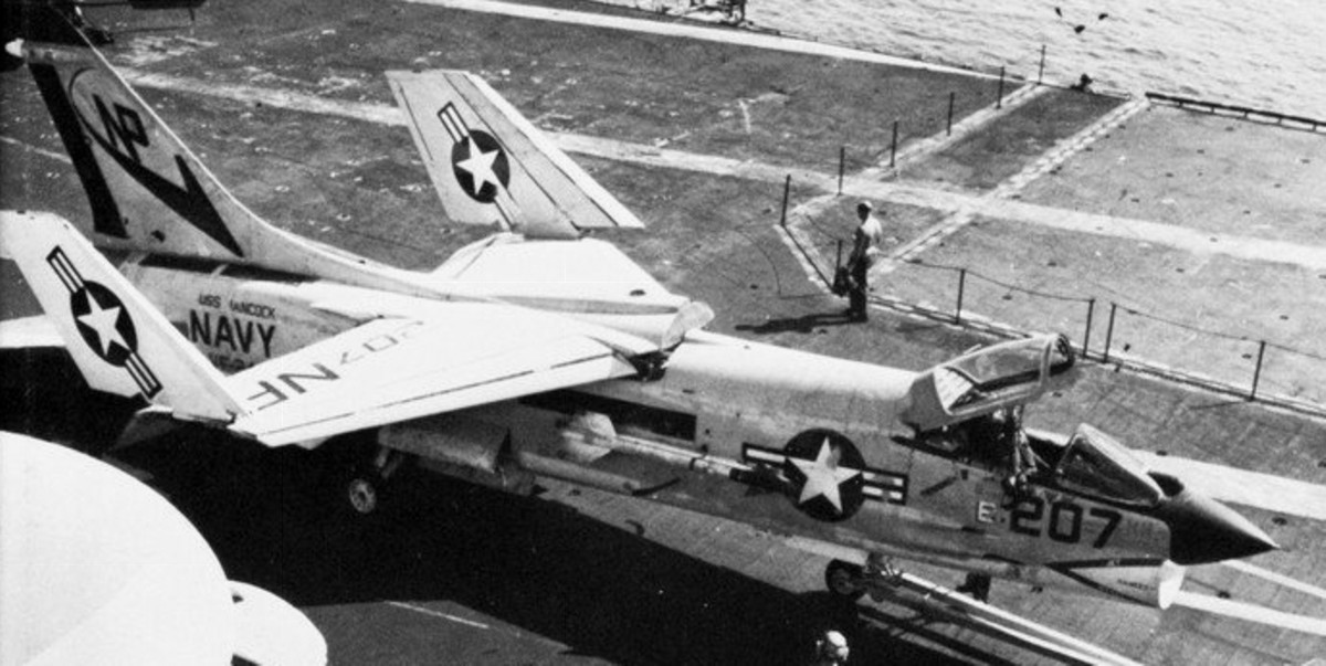vf-24 red checkertails fighter squadron navy f-8j crusader carrier air wing cvw-21 uss hancock cva-19 37
