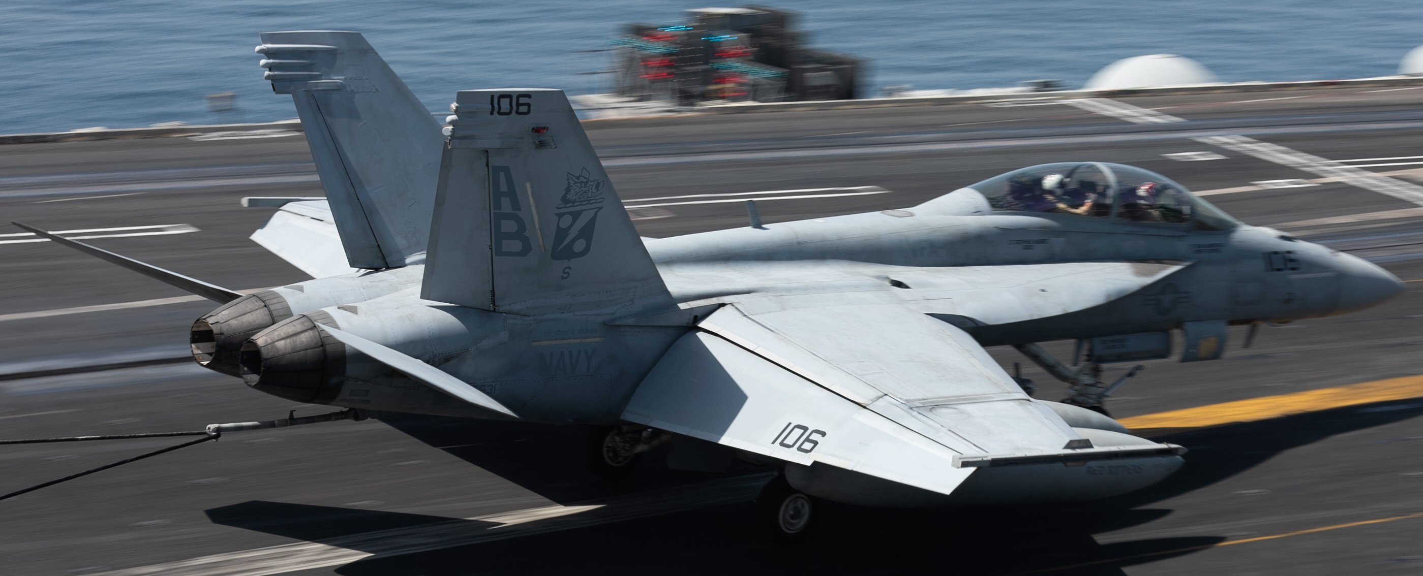 vfa-11 red rippers strike fighter squadron us navy f/a-18f super hornet carrier air wing cvw-1 uss harry s. truman cvn-75 landing