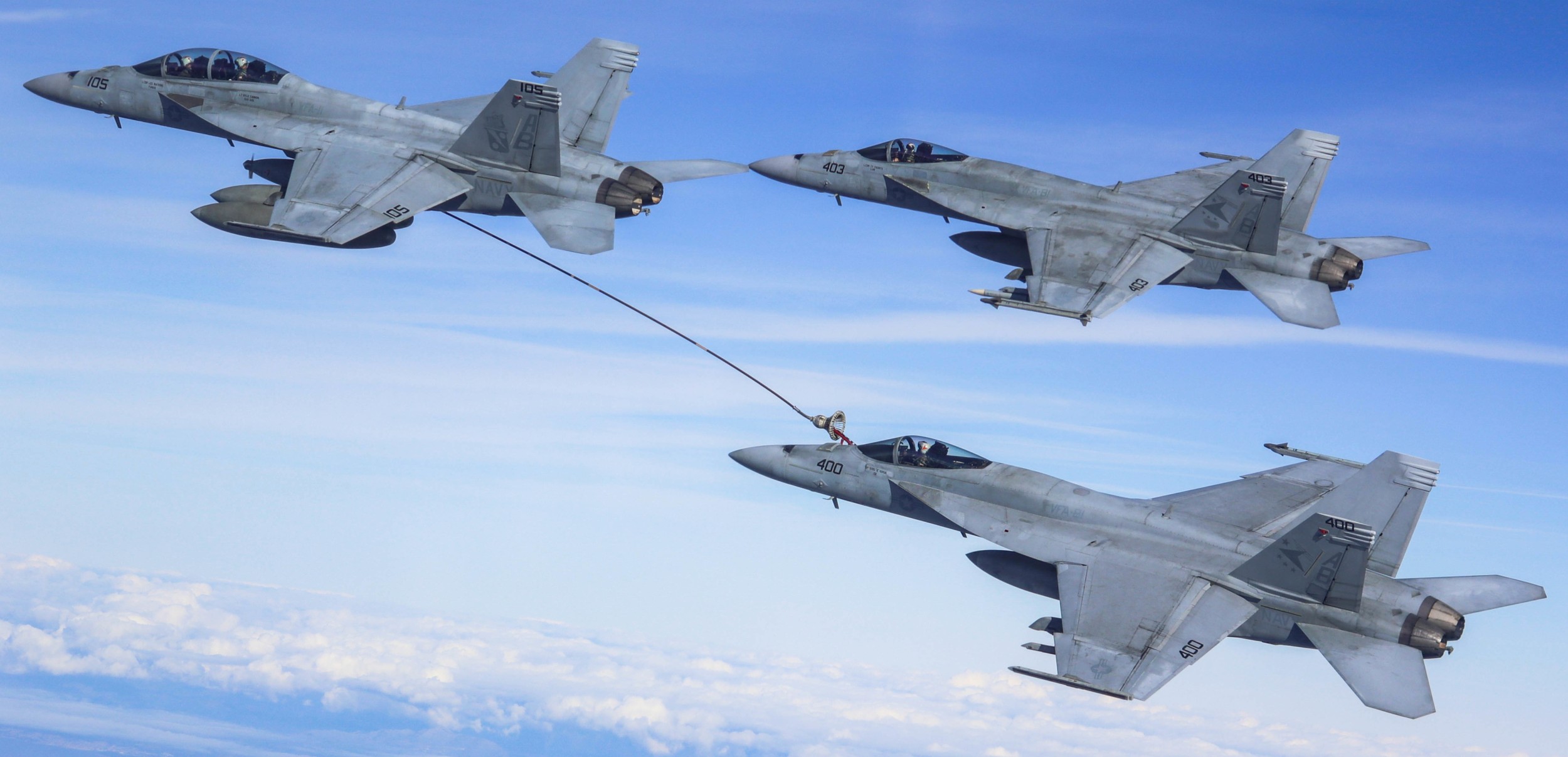 vfa-11 red rippers strike fighter squadron us navy f/a-18f super hornet uss harry s. truman cvn-75 inflight refueling 106