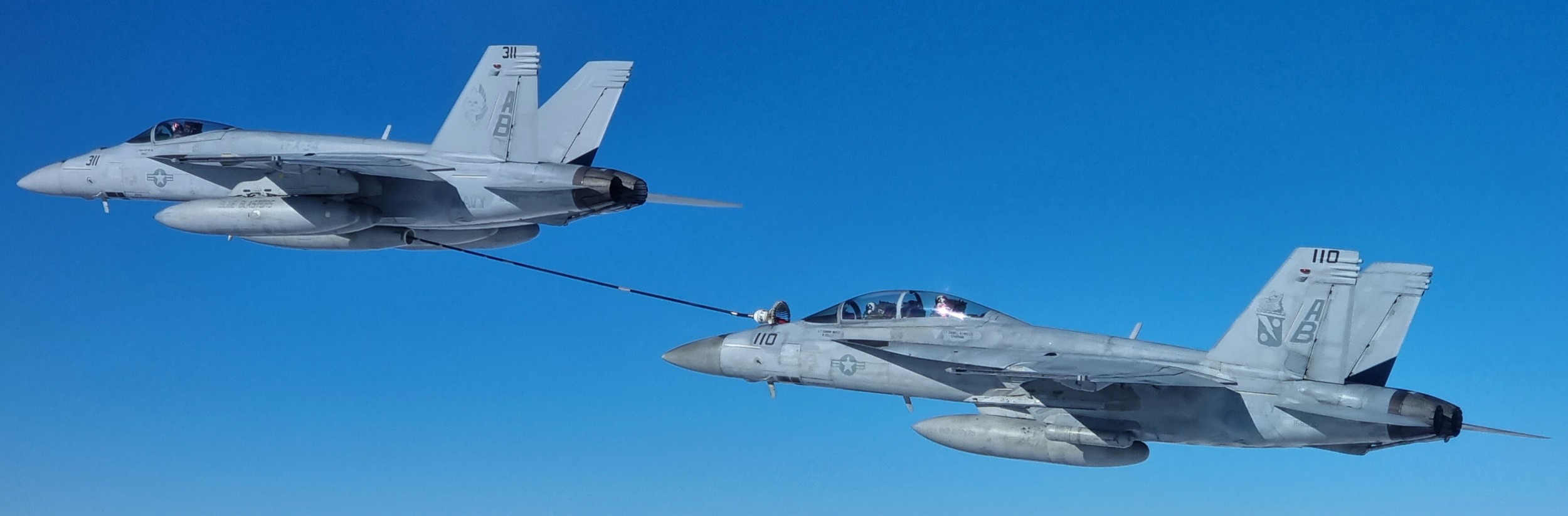 vfa-11 red rippers strike fighter squadron us navy f/a-18f super hornet uss harry s. truman cvn-75 inflight refueling 107