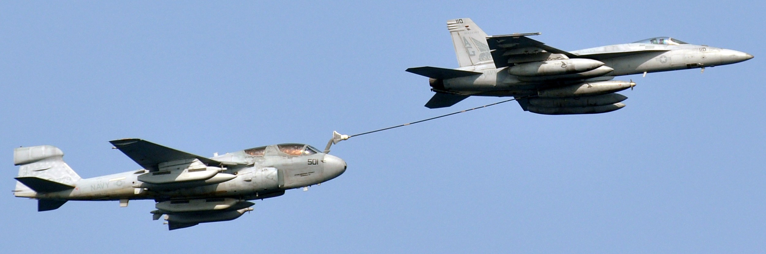 vfa-143 pukin dogs strike fighter squadron f/a-18e super hornet cvw-7 uss dwight d. eisenhower cvn-69 2012 31 refueling ea-6b prowler vaq-140