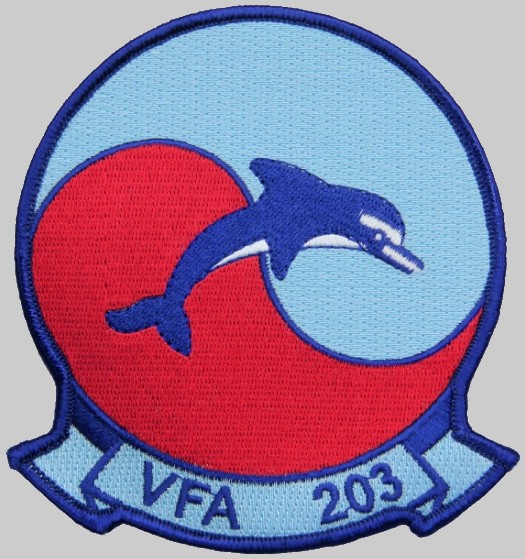 vfa-203 blue dolphins insignia crest patch badge strike fighter squadron us navy reserve 03p