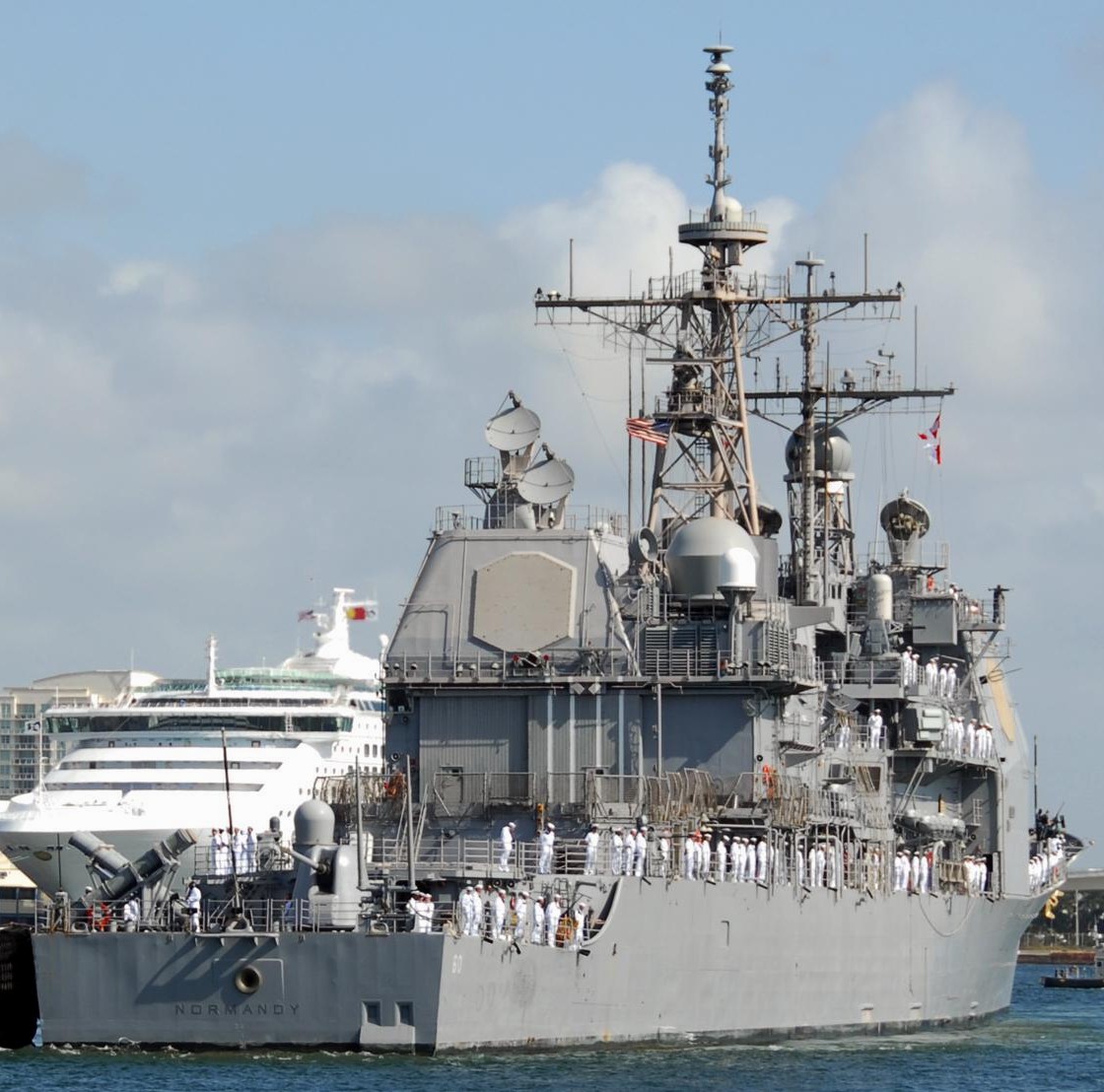 cg-60 uss normandy ticonderoga class guided missile cruiser aegis us navy port everglades florida 32