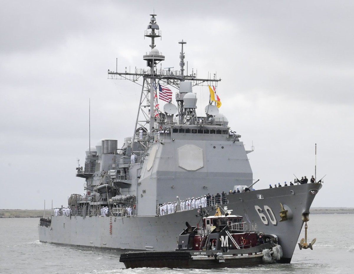 cg-60 uss normandy ticonderoga class guided missile cruiser aegis us navy departing naval station norfolk virginia 81