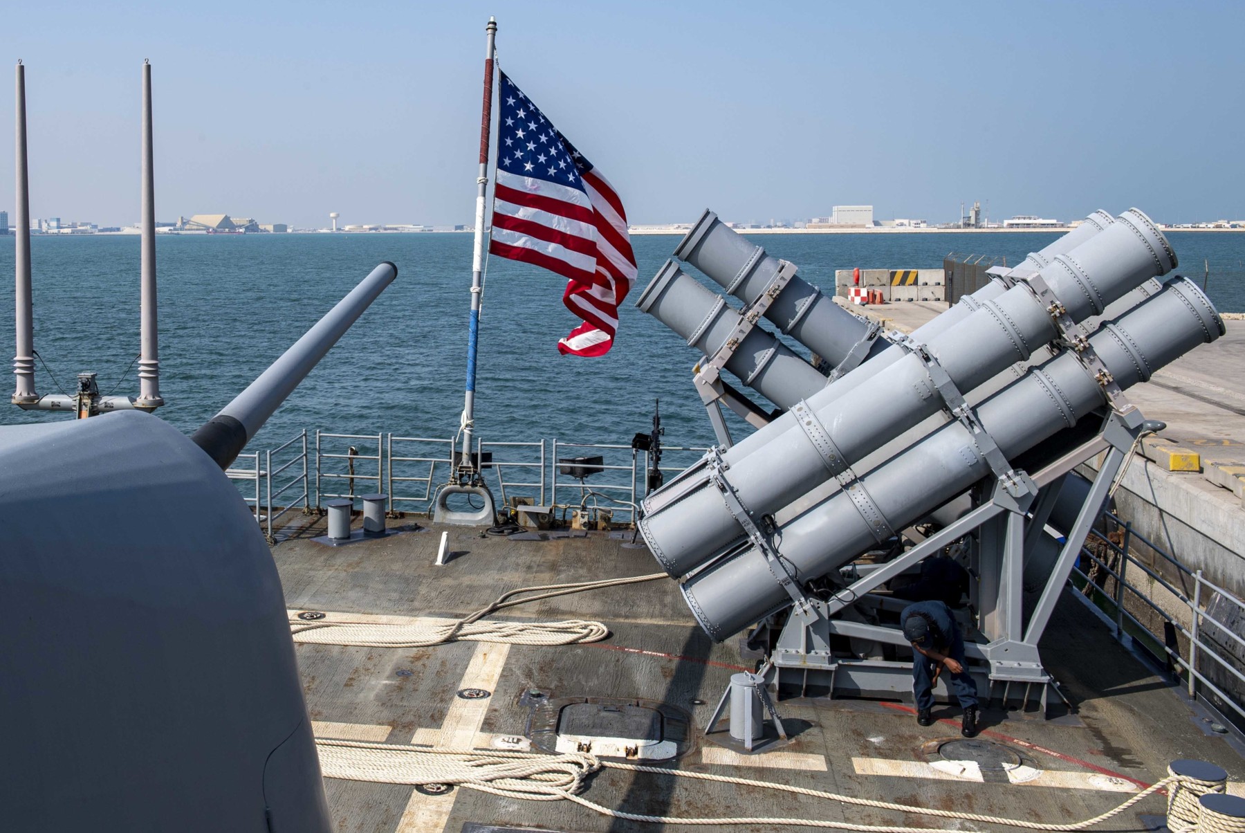 cg-60 uss normandy ticonderoga class guided missile cruiser aegis us navy mk.141 rgm-84 harpoon ssm 87