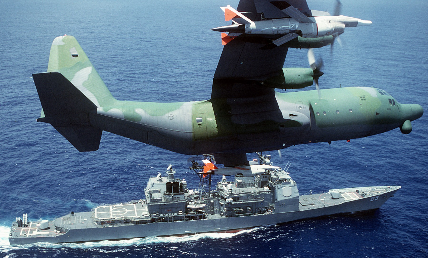 cg-65 uss chosin ticonderoga class guided missile cruiser aegis us navy dc-130h hercules drone 92