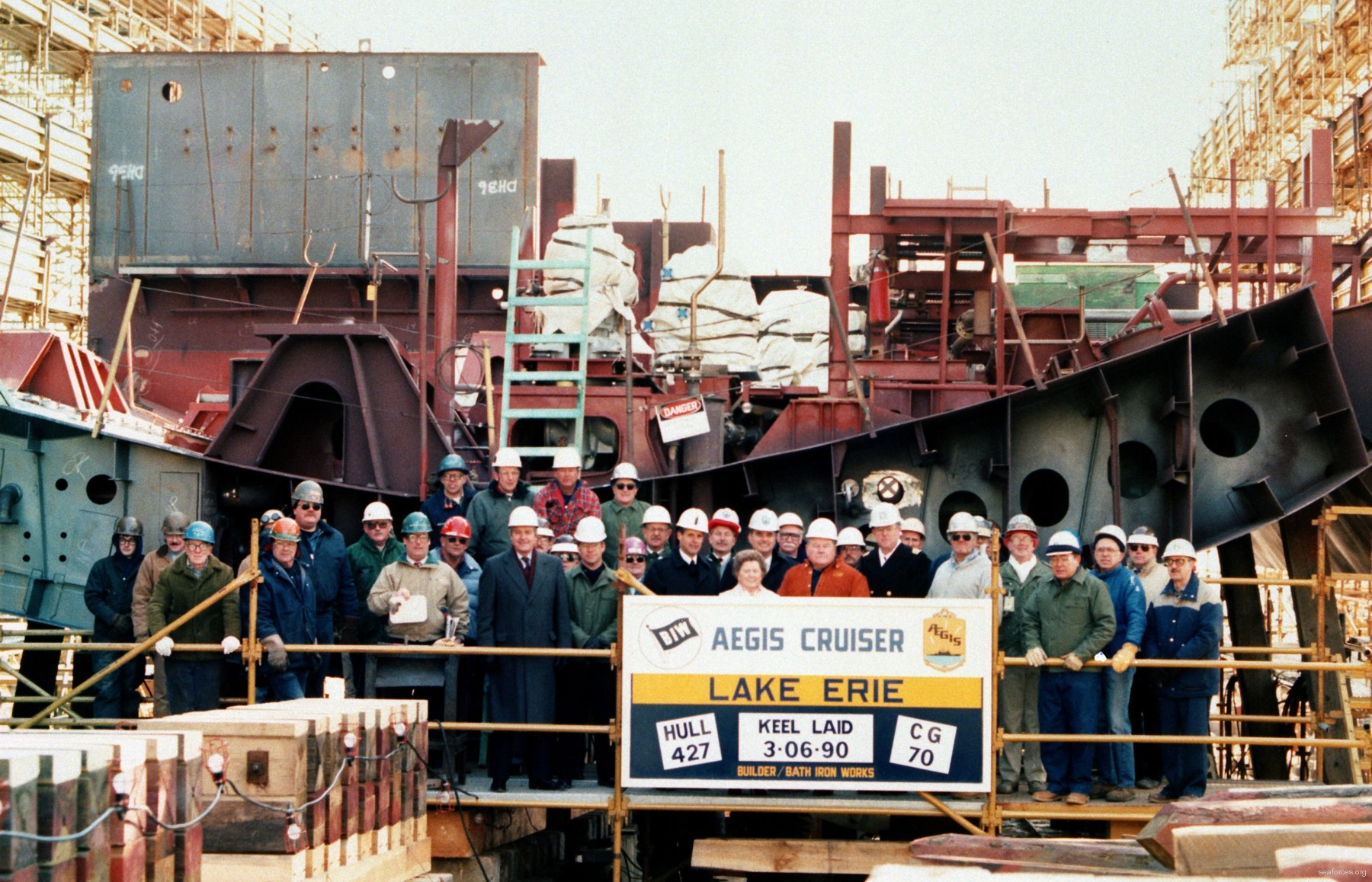 cg-70 uss lake erie ticonderoga class guided missile cruiser navy 110 keel laying ceremony bath iron works maine 1990