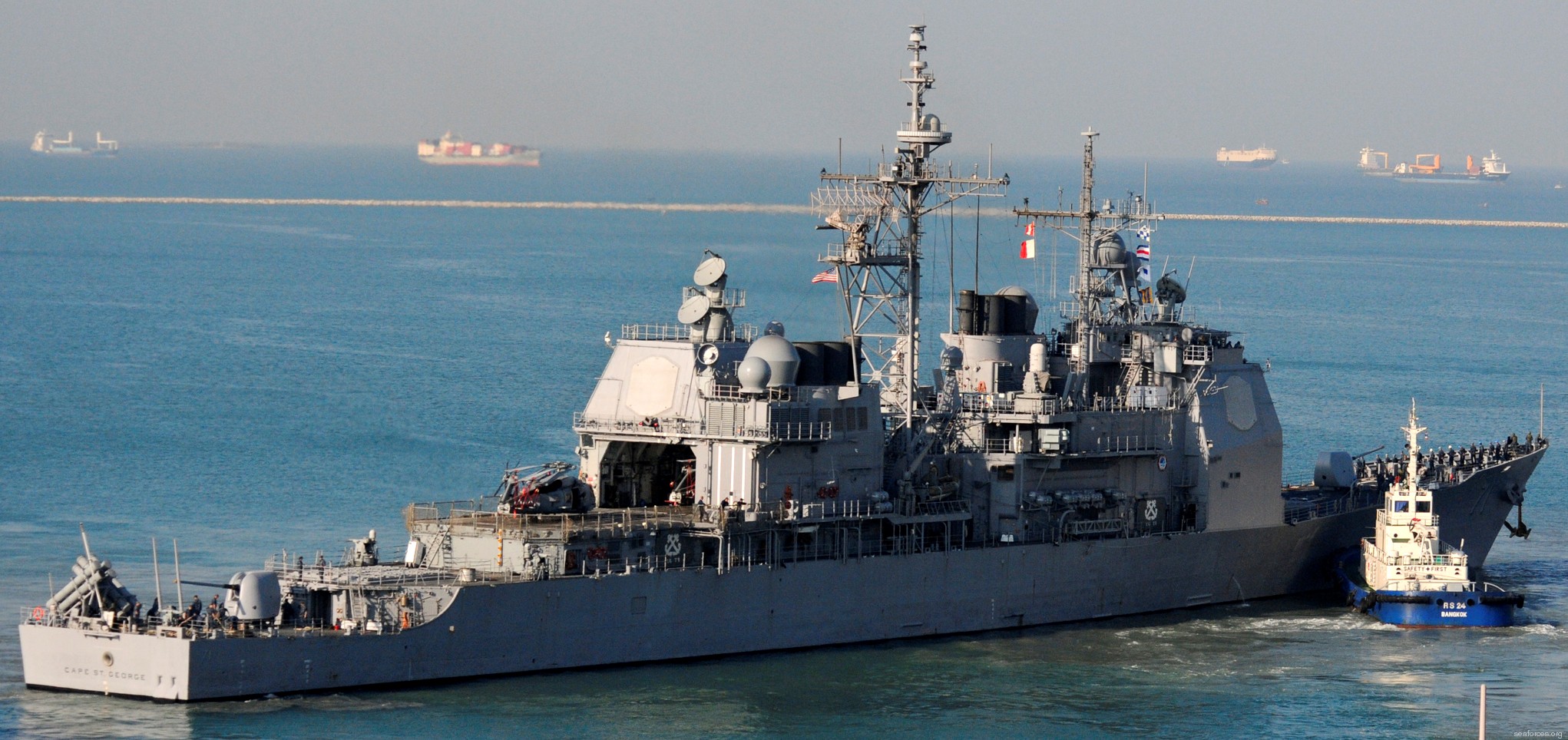 cg-71 uss cape st. george ticonderoga class guided missile cruiser us navy 40 laem chabang thailand