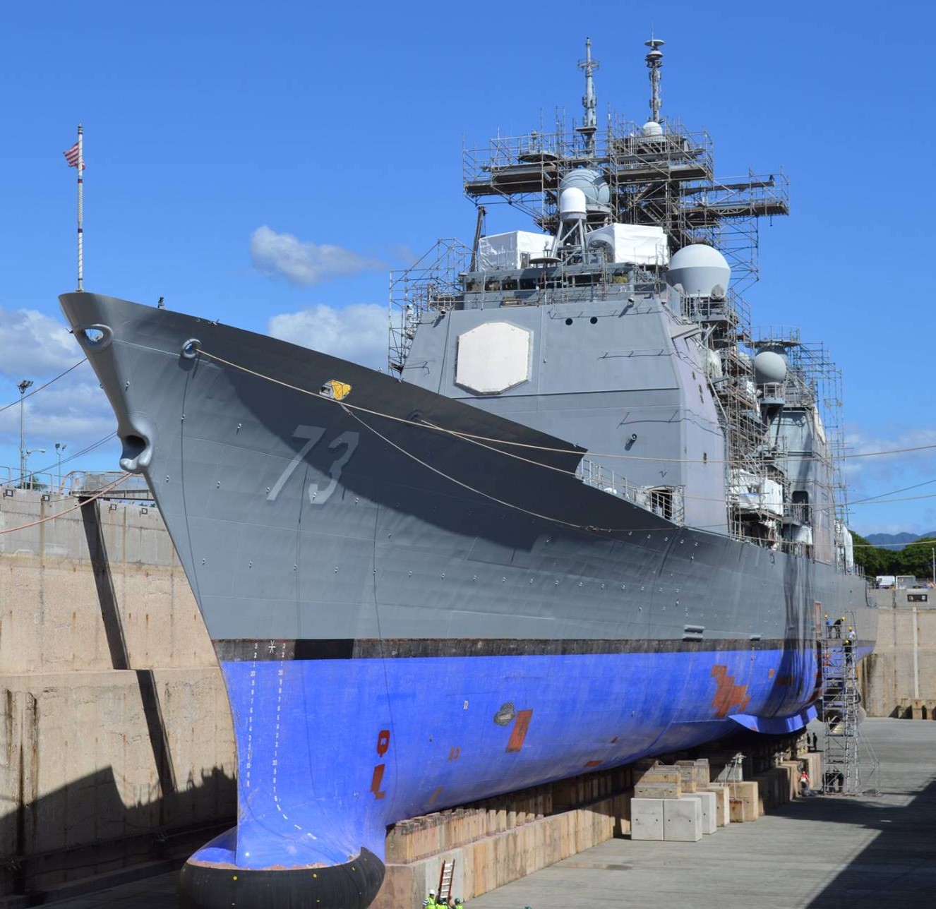 cg-73 uss port royal ticonderoga class guided missile cruiser navy 59 dry dock pearl harbor naval shipyard hawaii