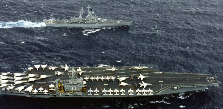 USS Texas CGN 39 and USS Nimitz CVN 68 underway August 1981