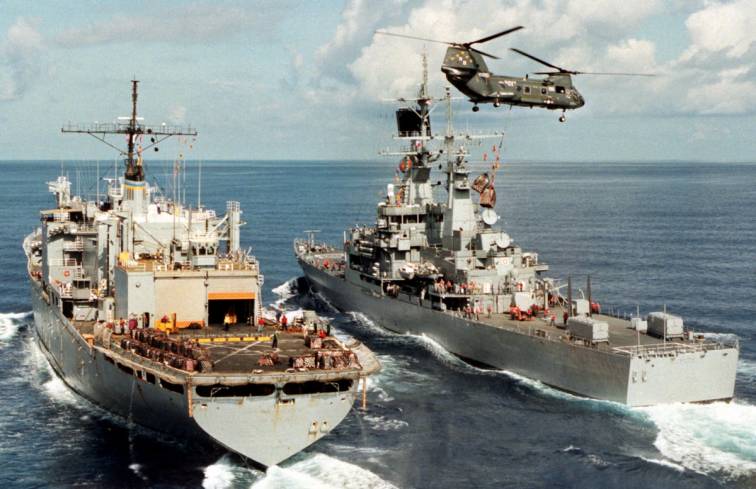 USS Arkansas (CGN 41) and USS Mars (T-AFS 1)