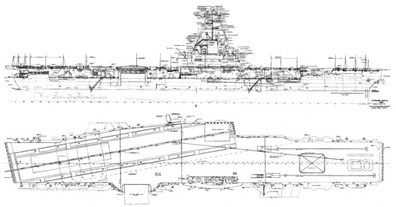 cva cvs 18 uss wasp line drawing after scb-27 scb-125 fram conversion refit modification