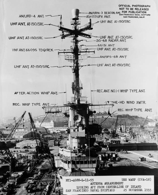 cv-18 uss wasp antenna arrangement 1955