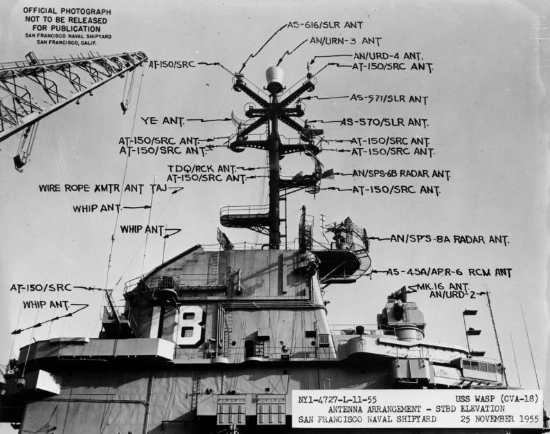 cva-18 uss wasp antenna arrangement
