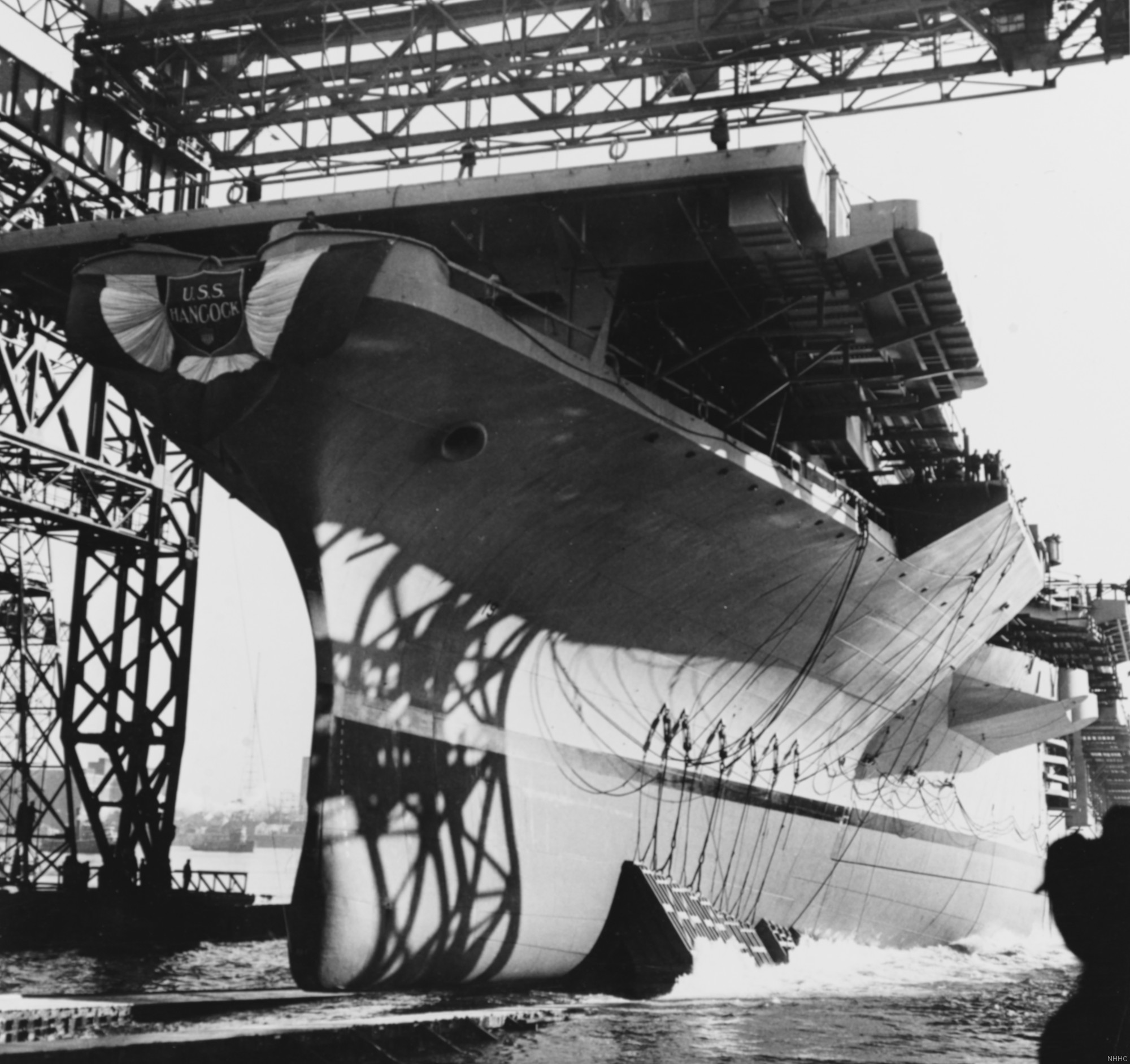 cva-19 uss hancock cv essex class aircraft carrier 42 launching bethlehem steel company quincy massachusetts