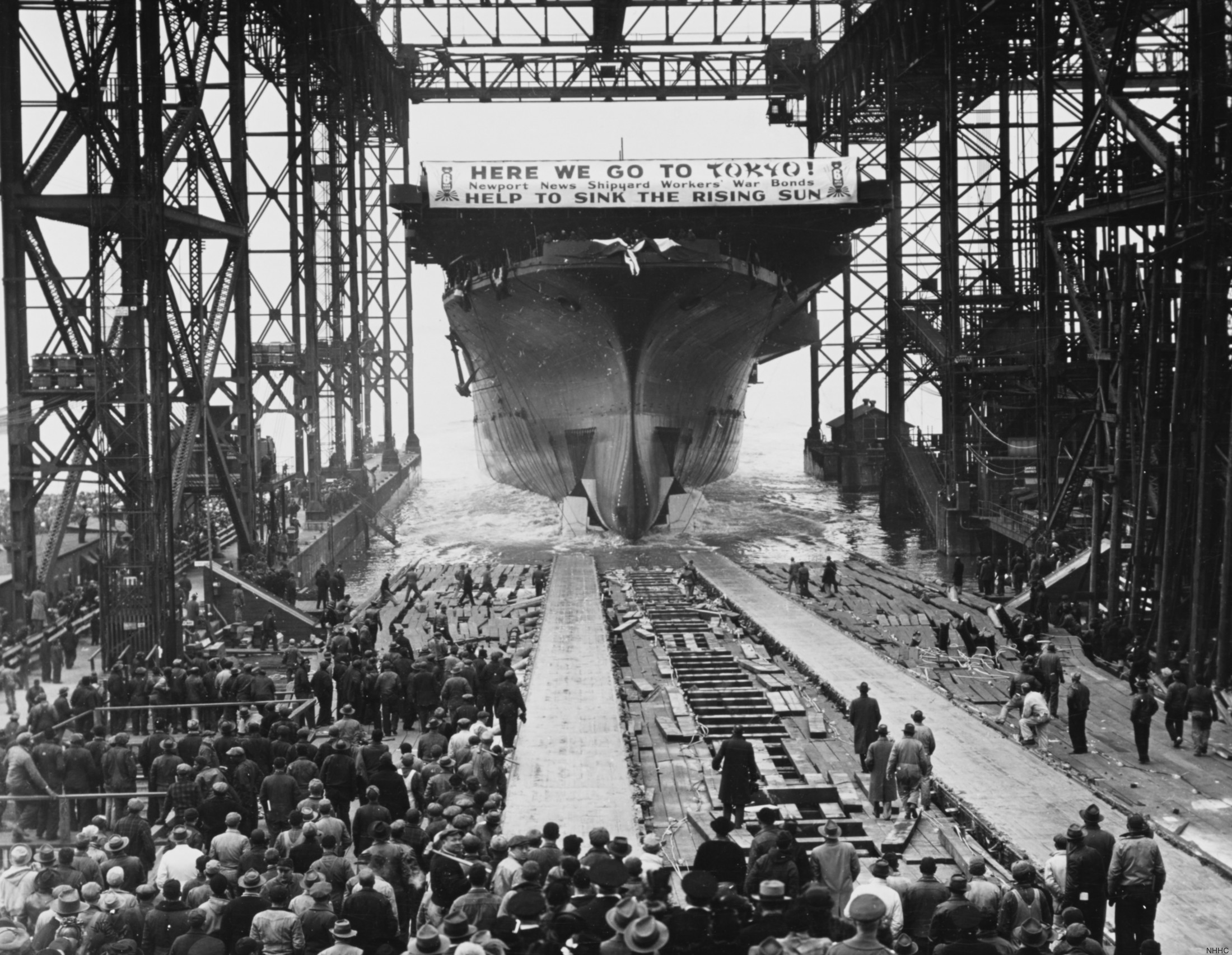 cv-21 uss boxer essex class aircraft carrier us navy 16 launching ceremony newport news virginia