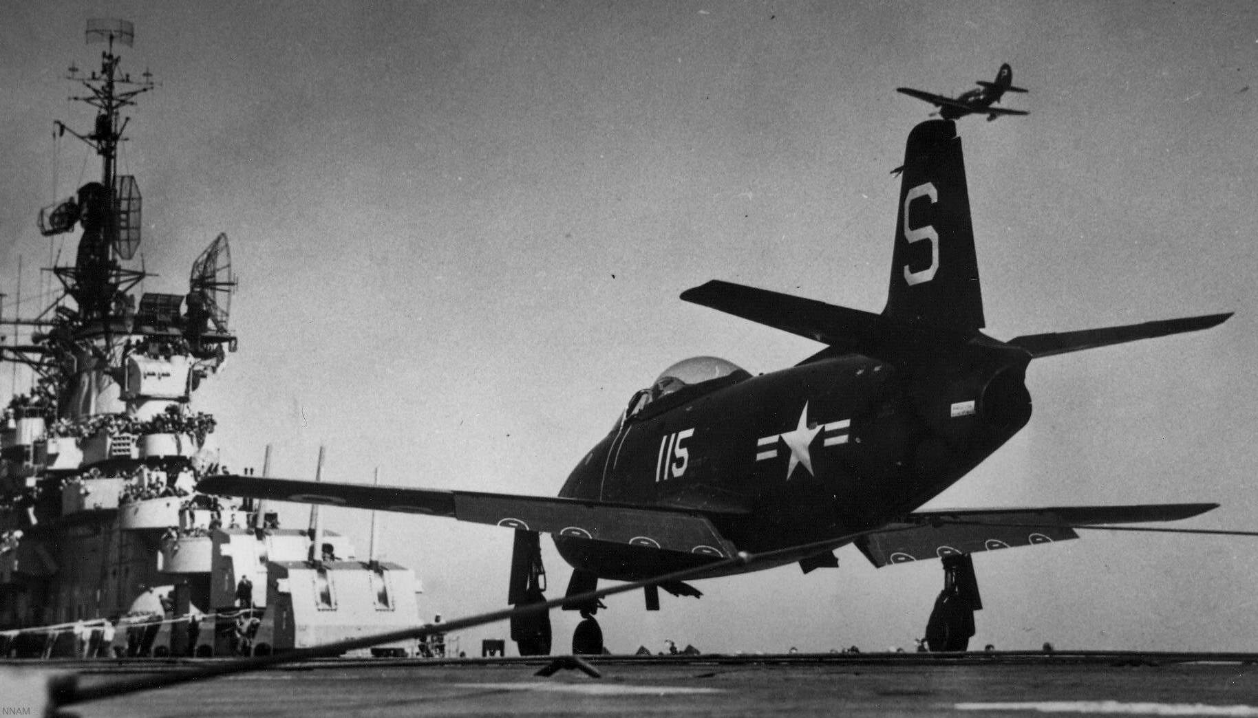 cv-21 uss boxer essex class aircraft carrier fj-1 fury landing 22