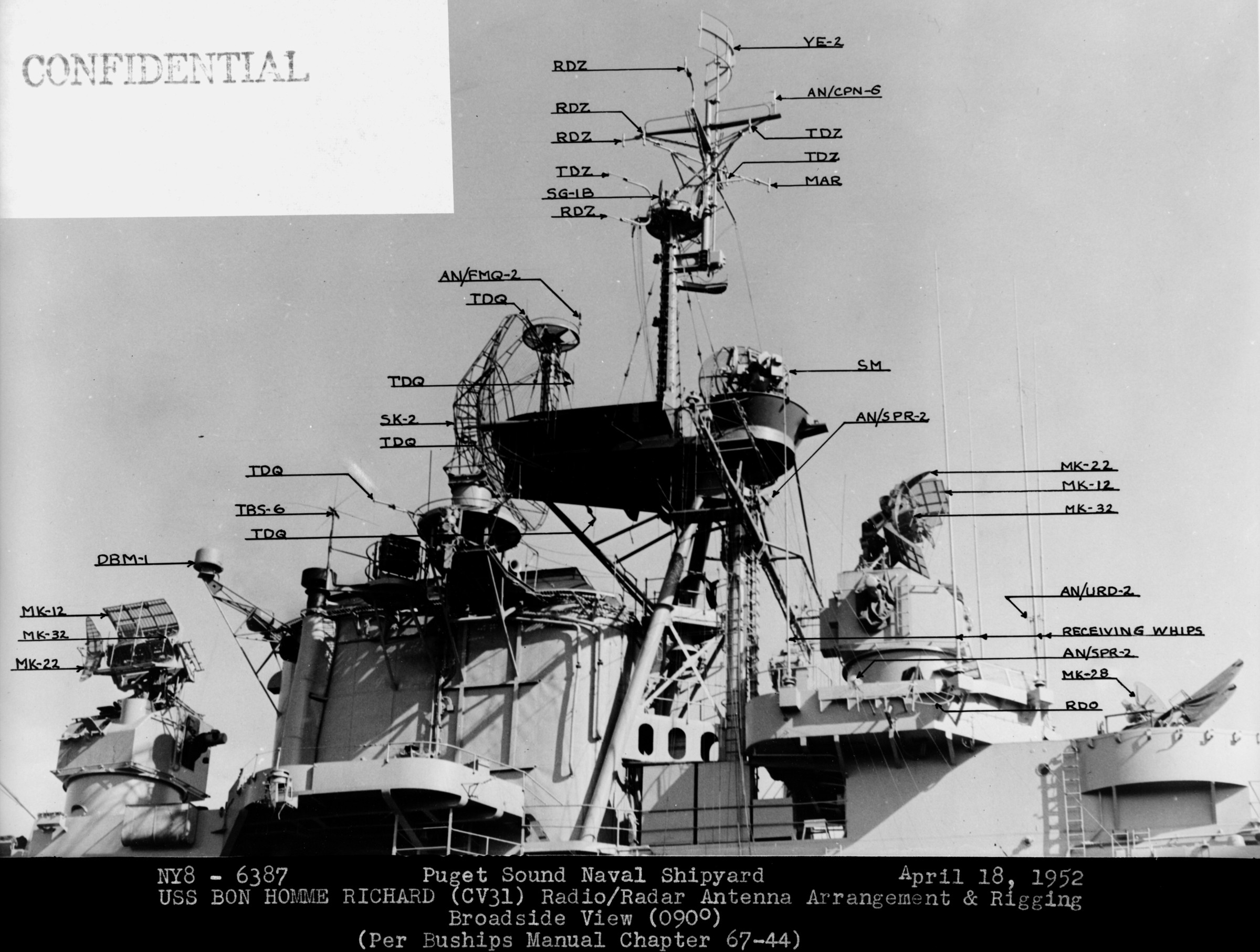 cv-31 uss bon homme richard essex class aircraft carrier puget sound naval shipyard washington antenna details 13