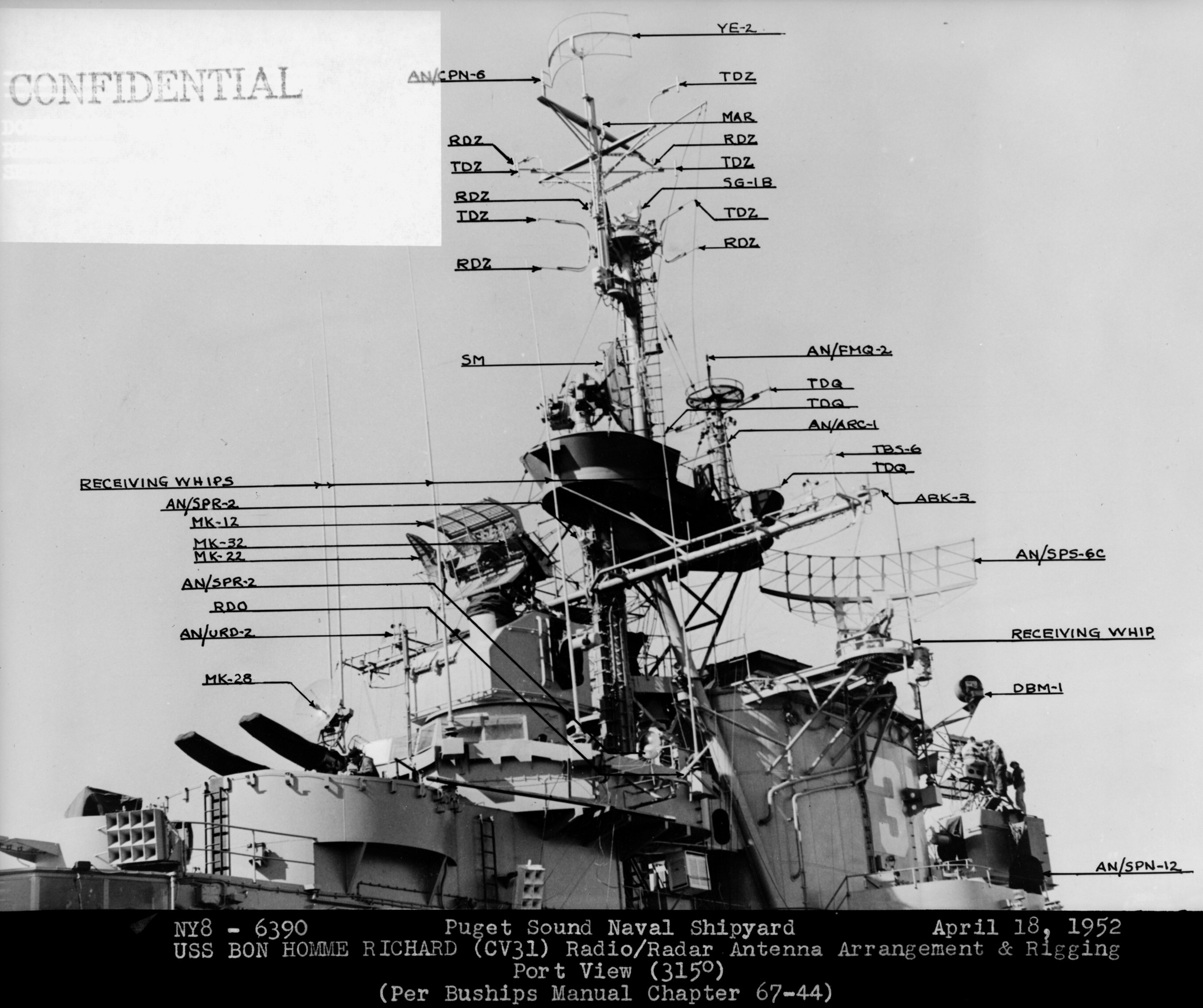 cv-31 uss bon homme richard essex class aircraft carrier puget sound naval shipyard washington antenna details 16