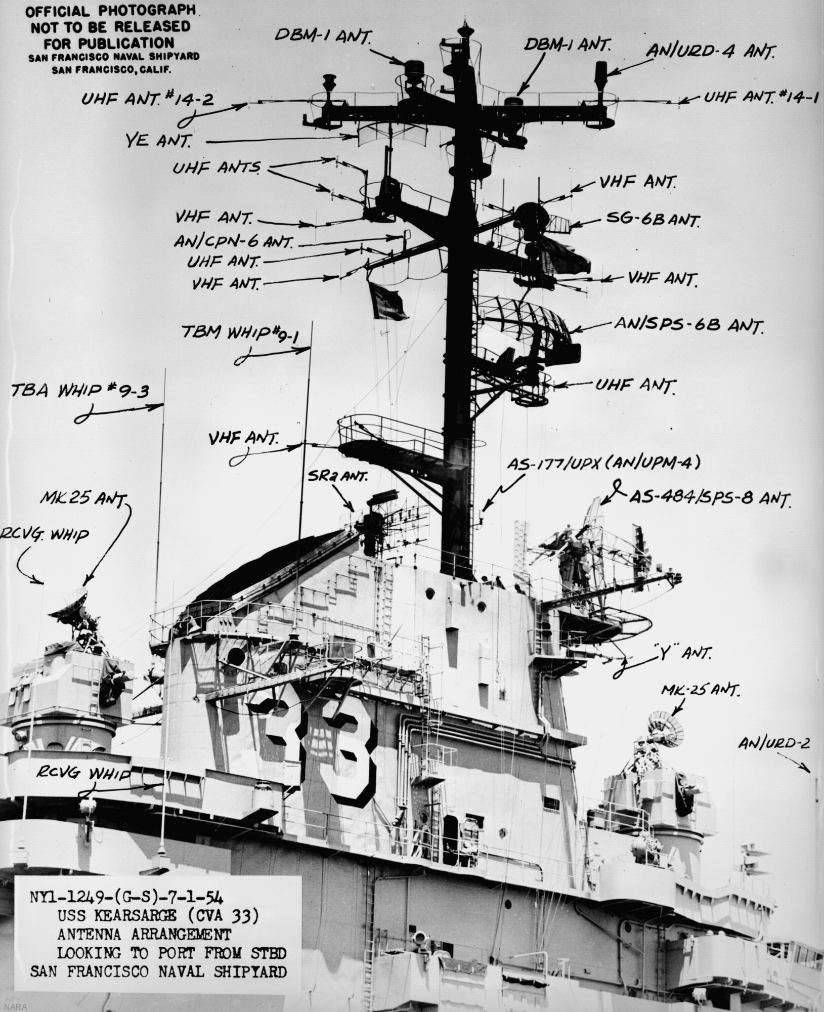 cva-33 uss kearsarge essex class aircraft carrier 11 superstructure antenna details