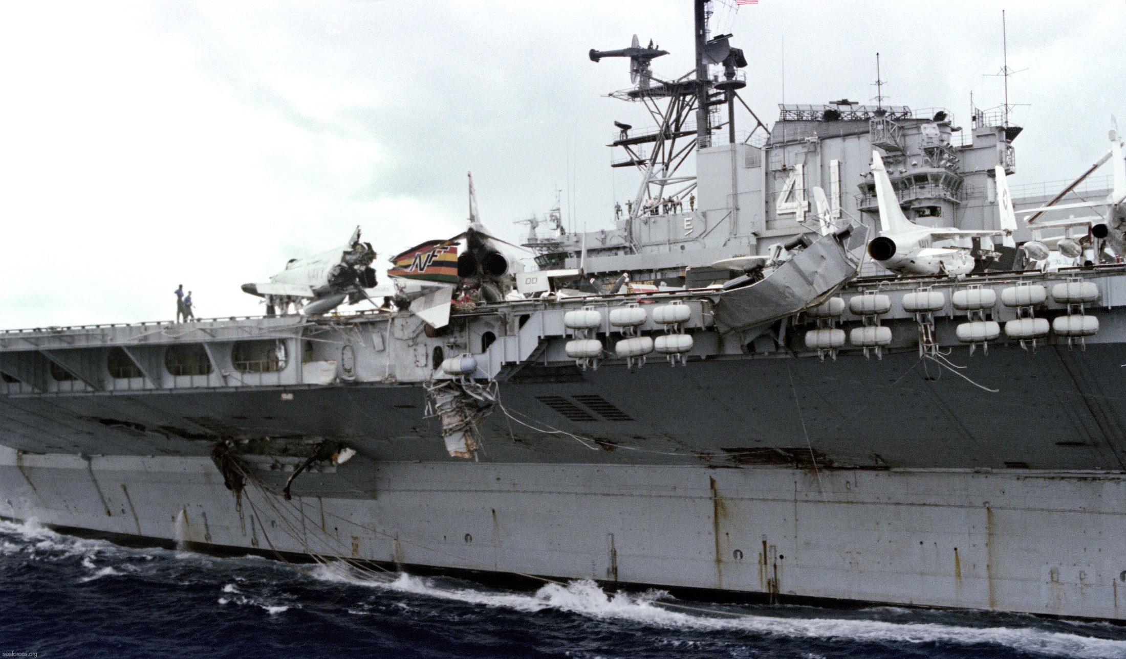 cv-41 uss midway aircraft carrier air wing cvw-5 us navy 16 collision panamanian freighter cactus damage